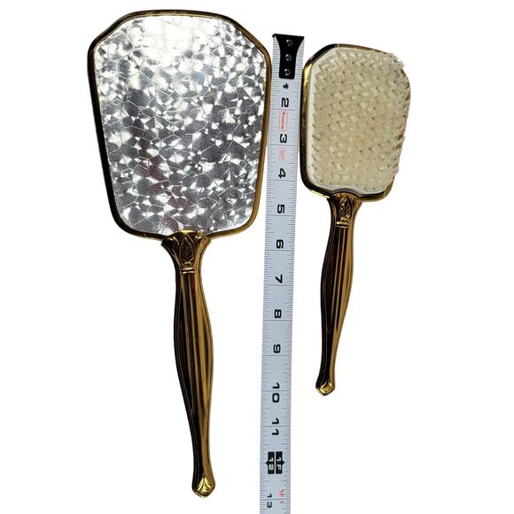 Vintage Gold-Tone Handheld Vanity Mirror Brush Set - Mirror Missing From Frame - Picture 13 of 16